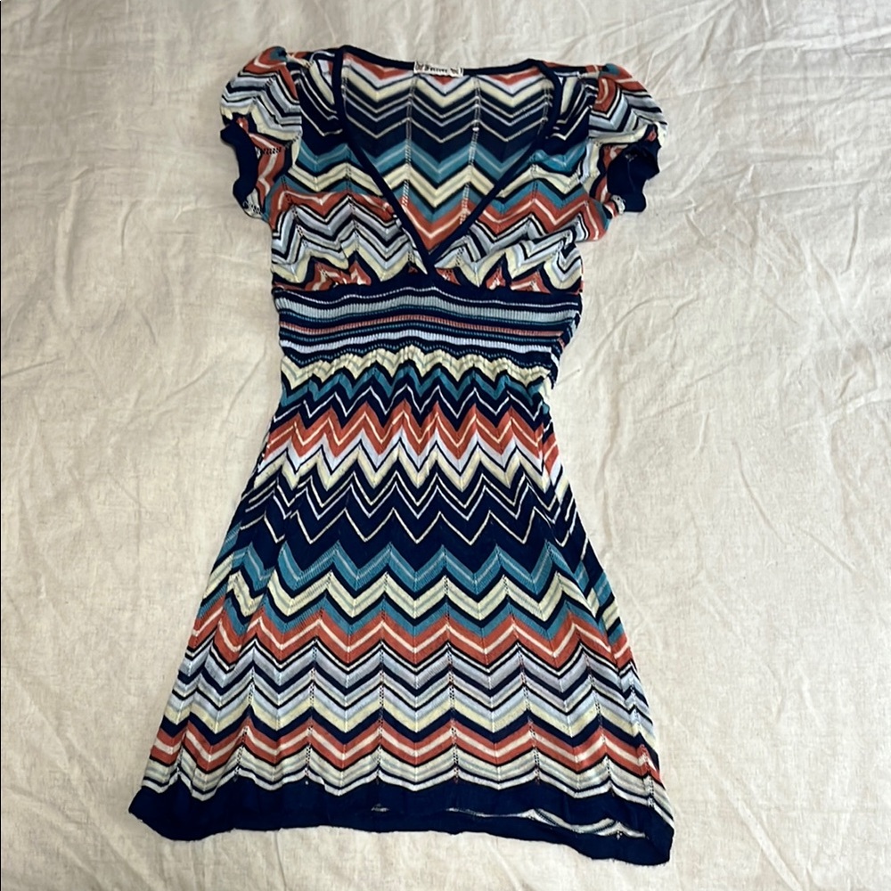 Forever 21 Blue Puff Sleeve V-Neck 70s Style Knit Mini